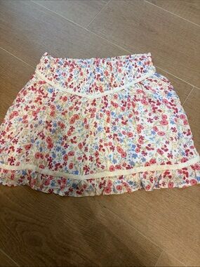 Floral Tiered Mini Skirt - White with Pink & Blue Floral Print